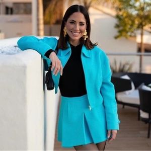 SET: textured bomber jacket + skirt sky blue size S NWT